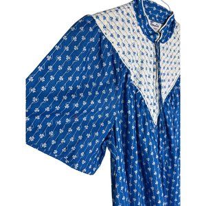 Vintage Tommies House Home Dress Blue White Floral Retro Union Made